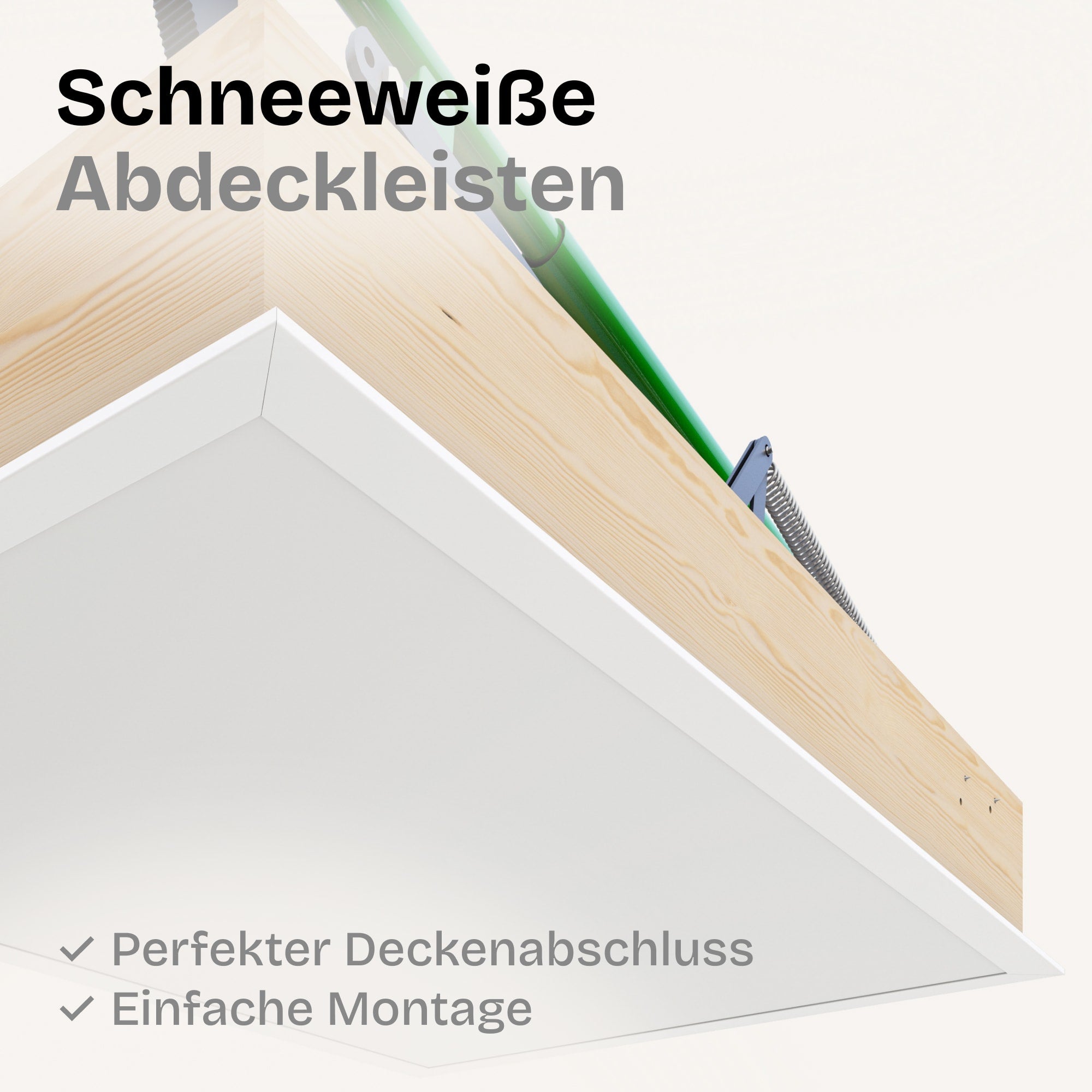 Schneeweiße Abdeckleisten für Holz Bodentreppe