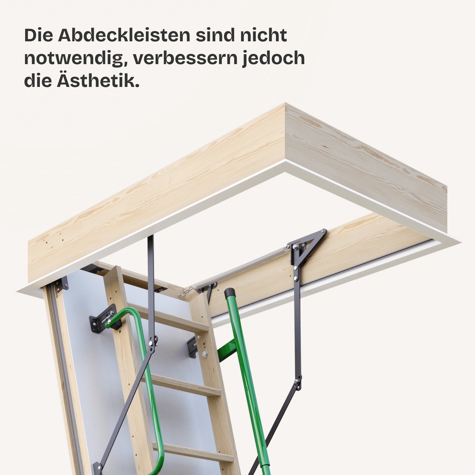 Schneeweiße Abdeckleisten für Holz Bodentreppe