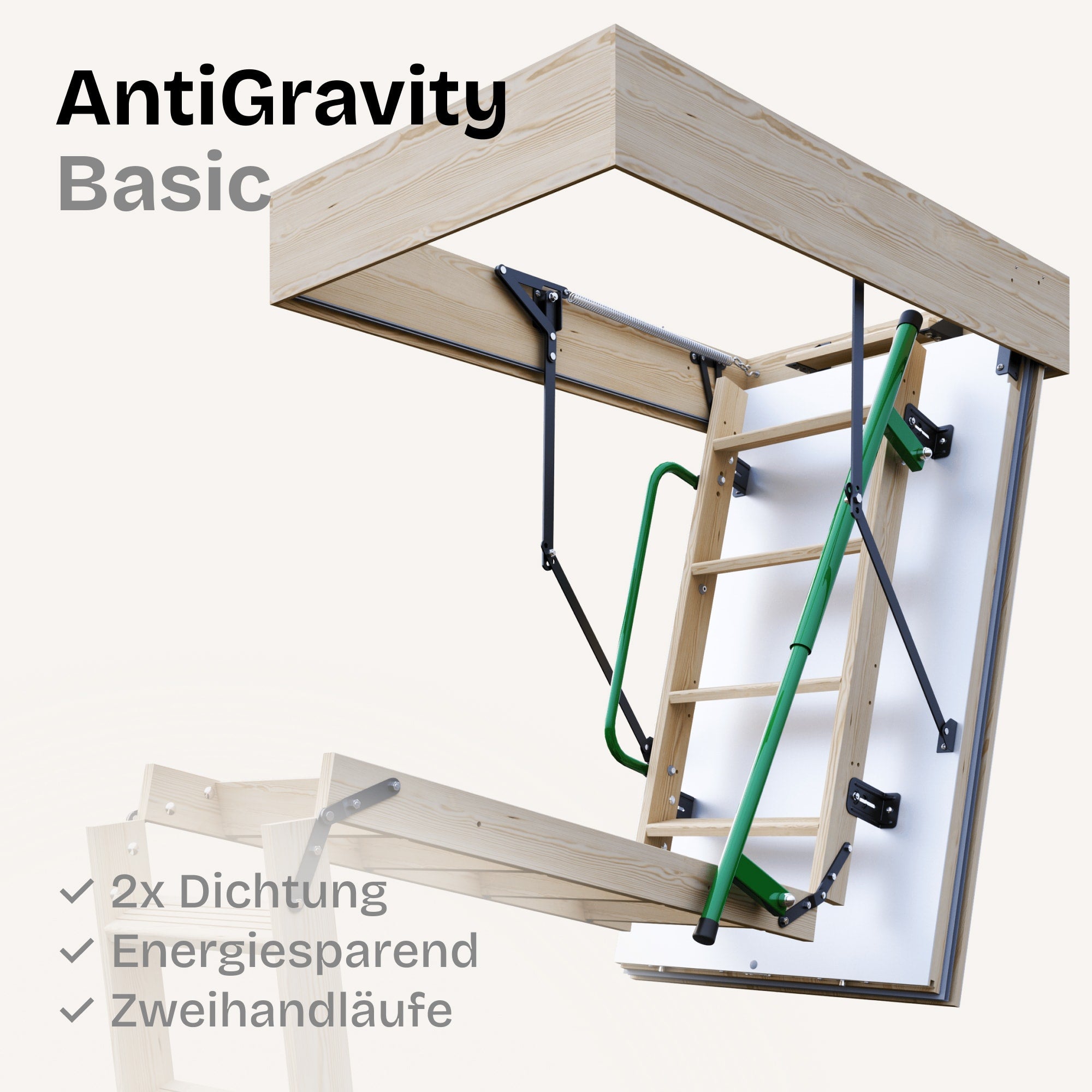 Gedämmte, luftdichte Kl. 4 mit 2 Handläufen Bodentreppen - HEYKE AntiGravity Basic
