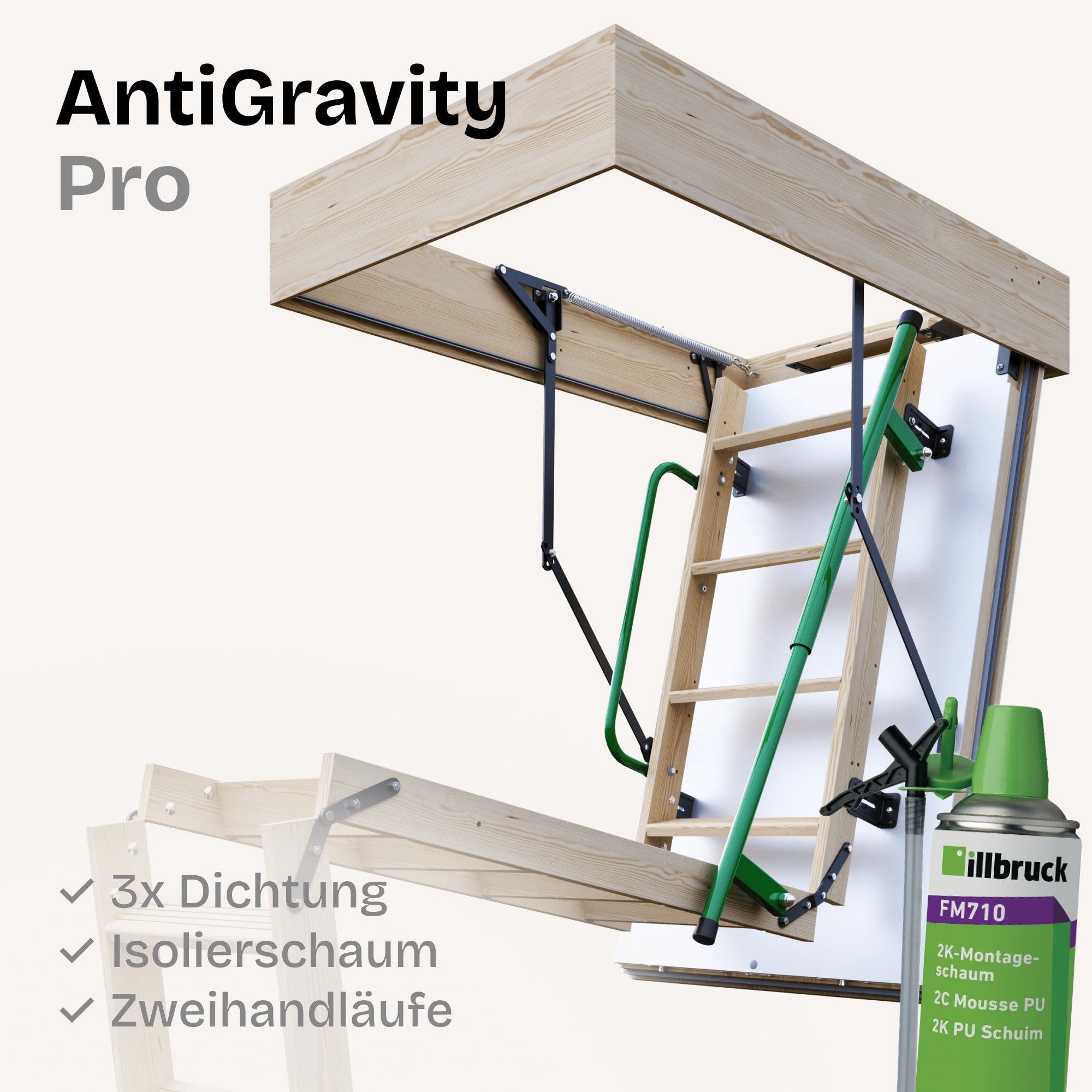 Pro-Passive, luftdichte Kl. 4 mit 2 Handläufen Bodentreppen - HEYKE AntiGravity Pro