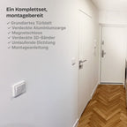 Wandbündige Tür • Budgetfreundlich • weiße Alu-Zarge • 2 Bänder
