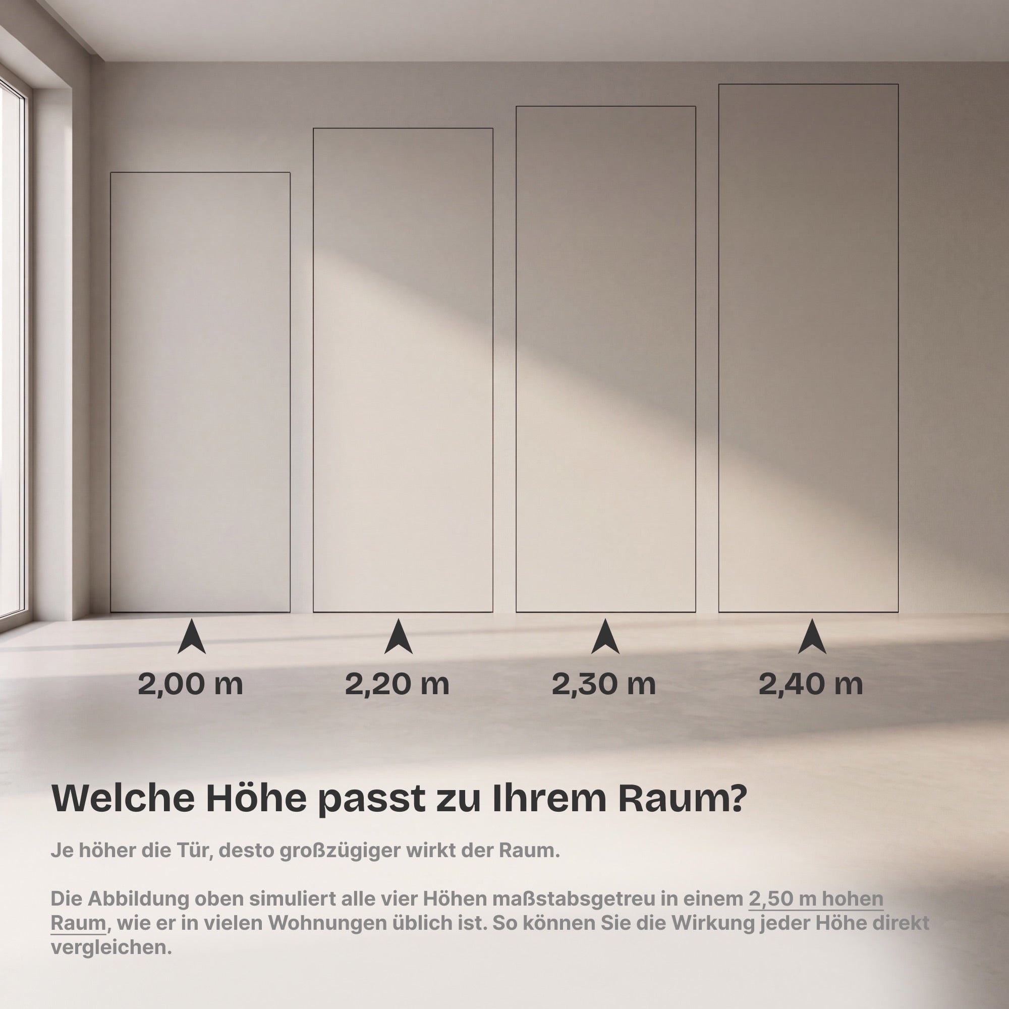 Wandbündige Tür • Innovativ ganz ohne Klinke • Touch-to-Open • Beachtliche Höhe 2,20 m • schwarze Alu-Zarge