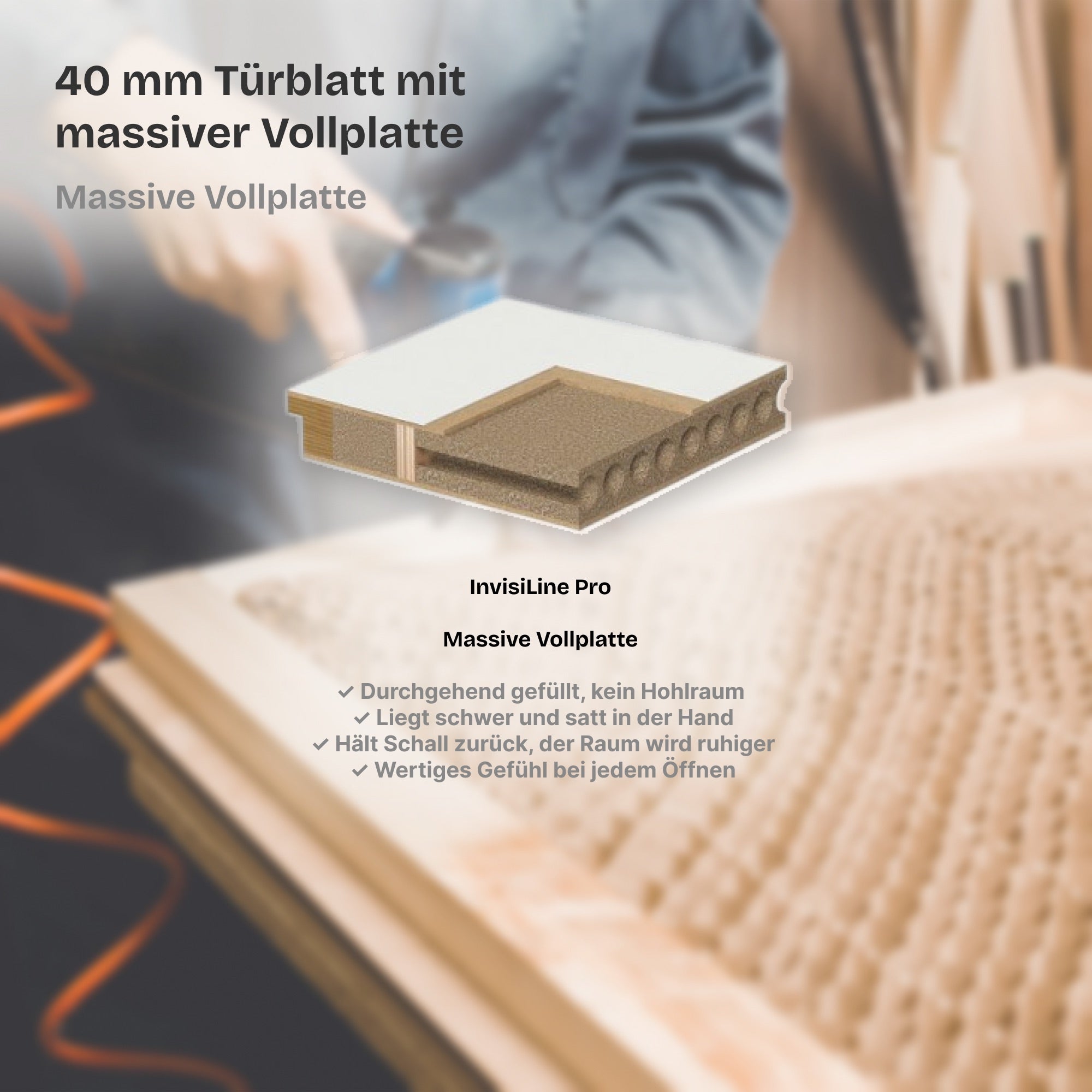 Wandbündige Tür • Vollplatte mit Schalldämmung • weiße Alu-Zarge • 3 Bänder