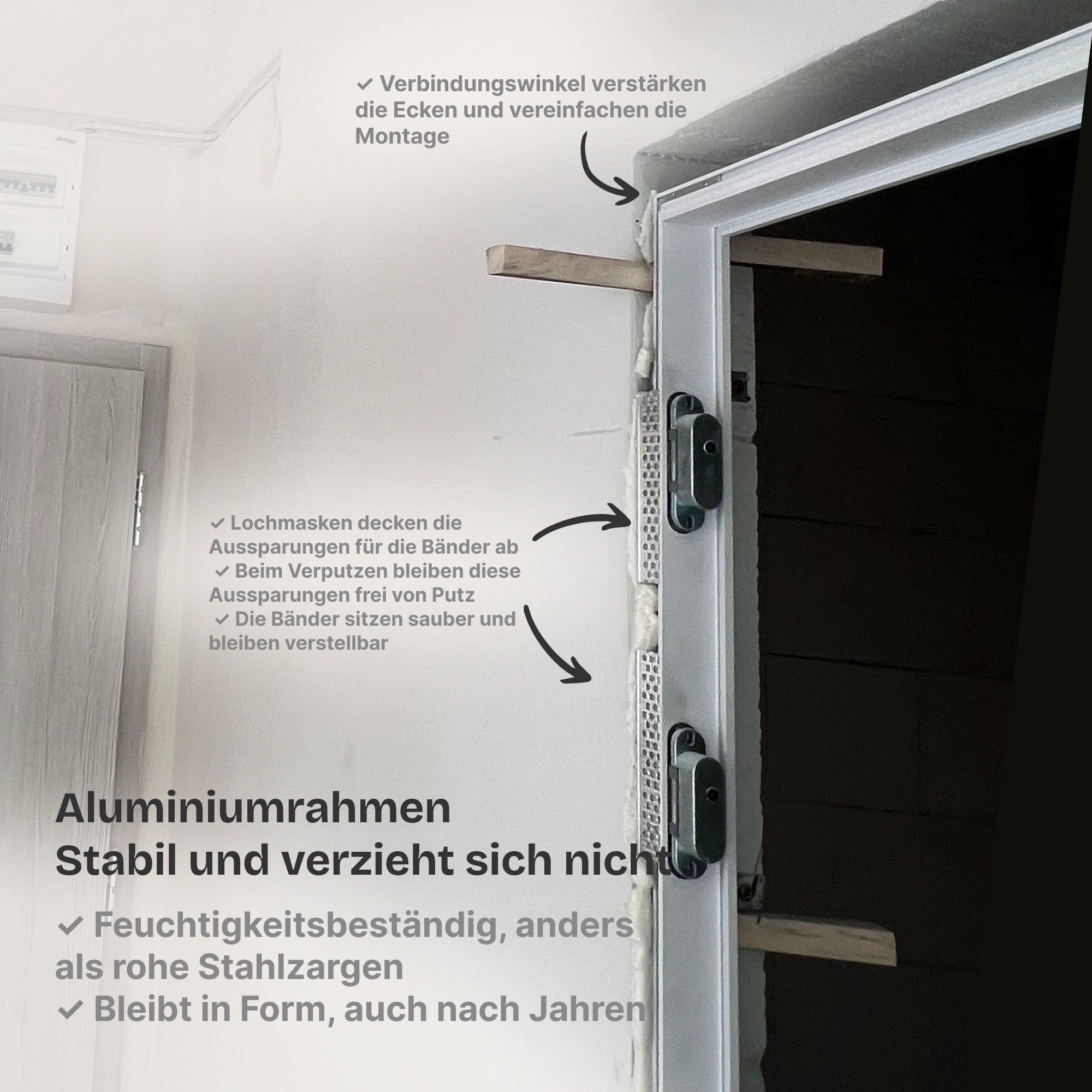 Wandbündige Tür • Budgetfreundlich • weiße Alu-Zarge • 2 Bänder