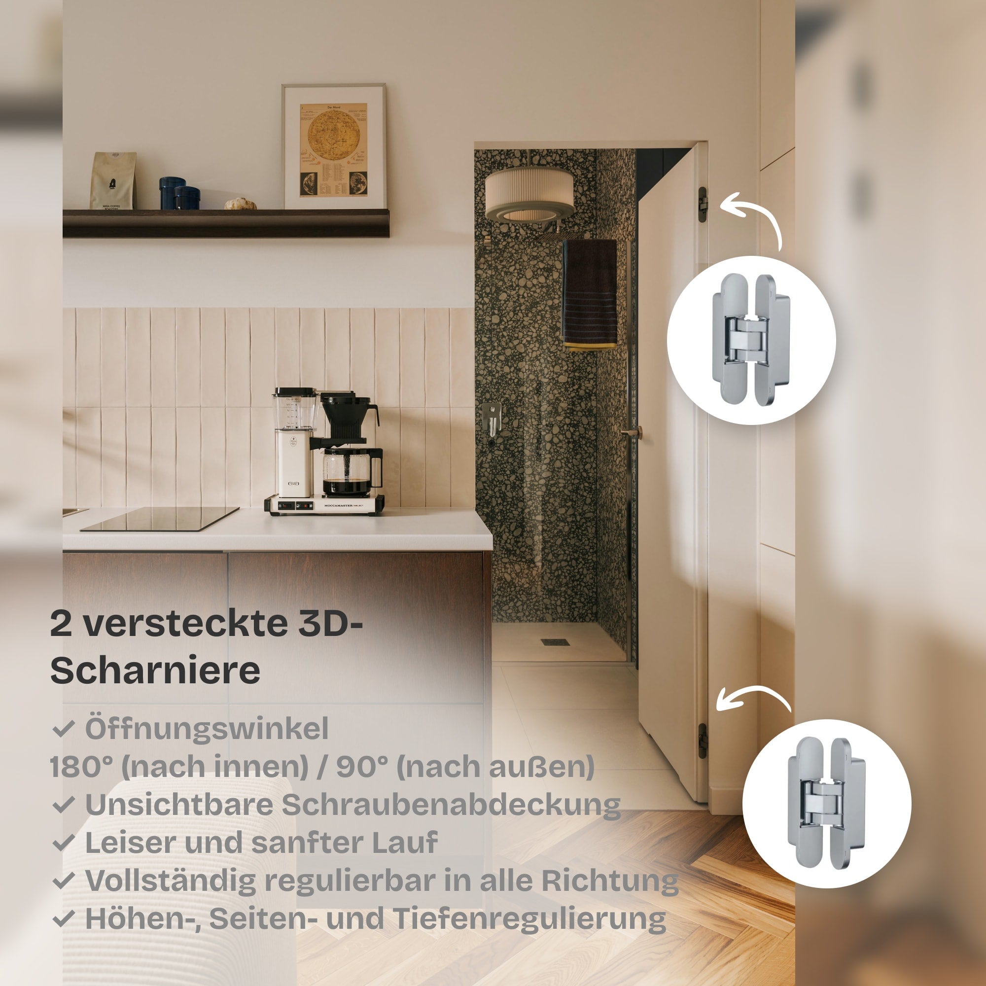 Versteckte Zimmertür • Budgetfreundlich • weiße Alu-Zarge • 2 Bänder