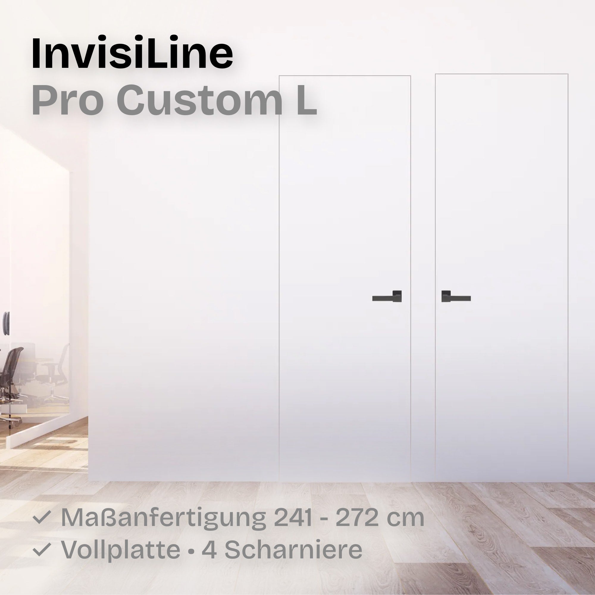 Maßanfertigung bis 2,7 m Versteckte Zimmertür • Vollplatte • inkl. Zarge • HEYKE InvisiLine Pro Custom L