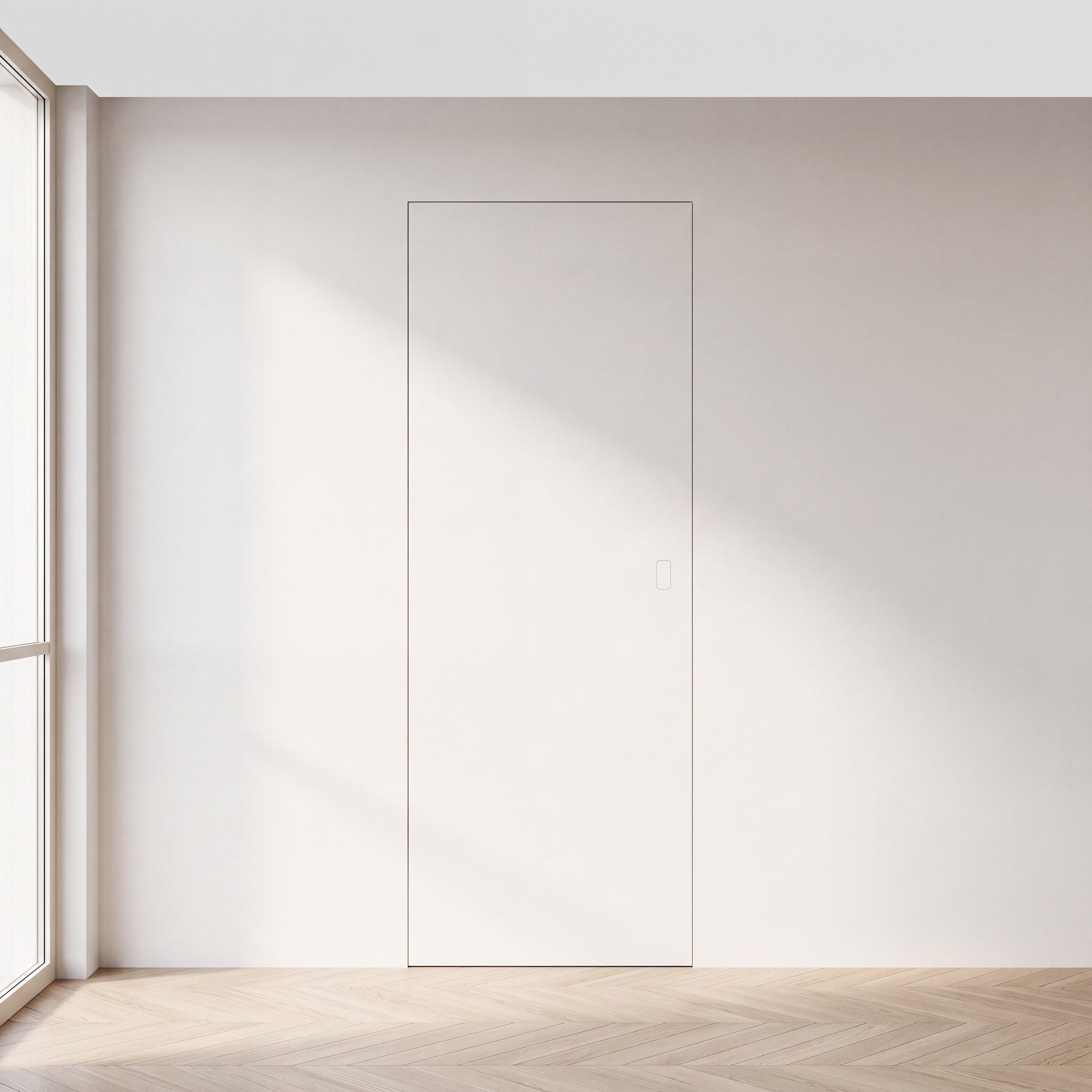 Wandbündige Tür • Flache Designerklinke • Click-to-Open • Beachtliche Höhe 2,20 m • weiße Alu-Zarge
