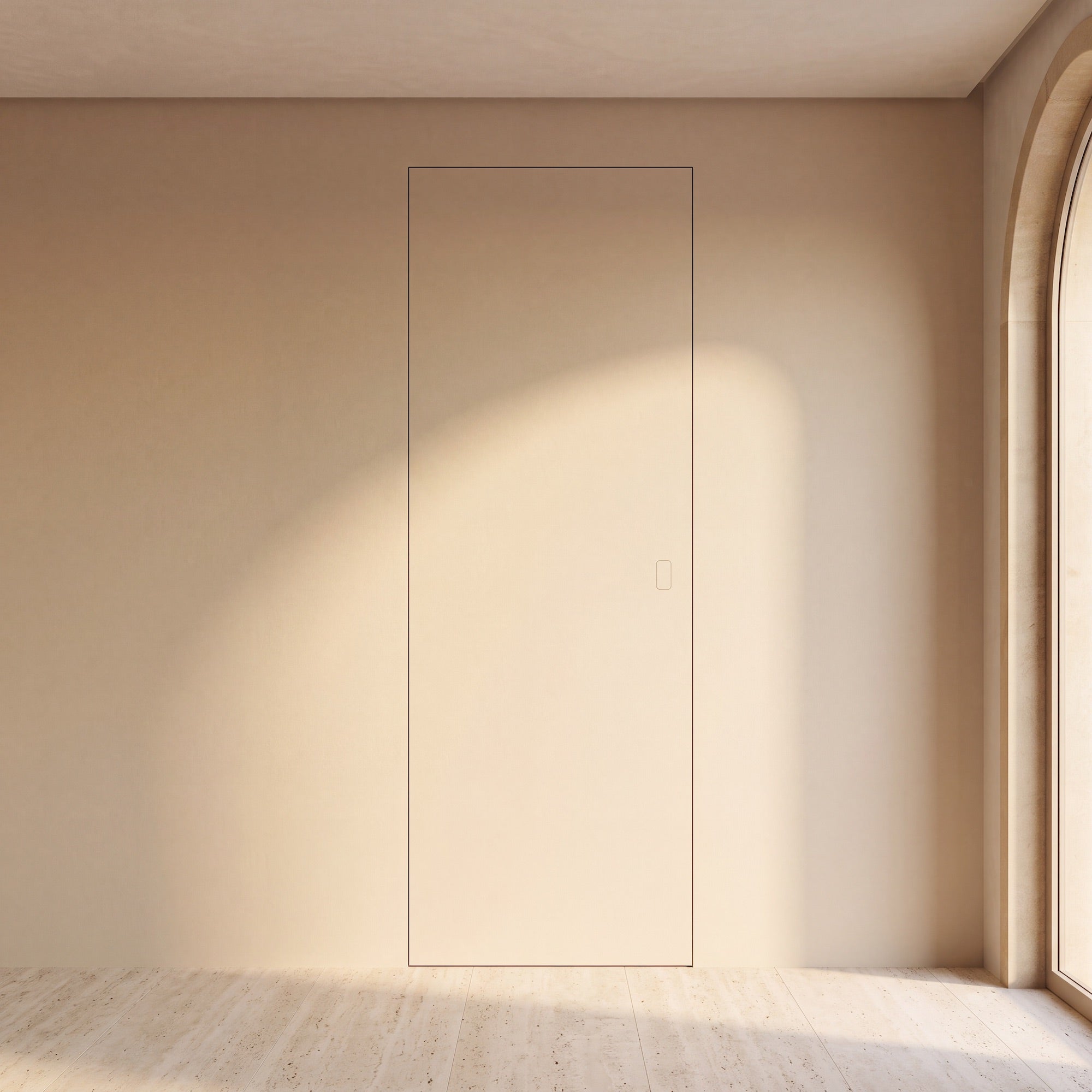 Wandbündige Tür • Flache Designerklinke • Click-to-Open • Beeindruckende Höhe 2,30 m • weiße Alu-Zarge