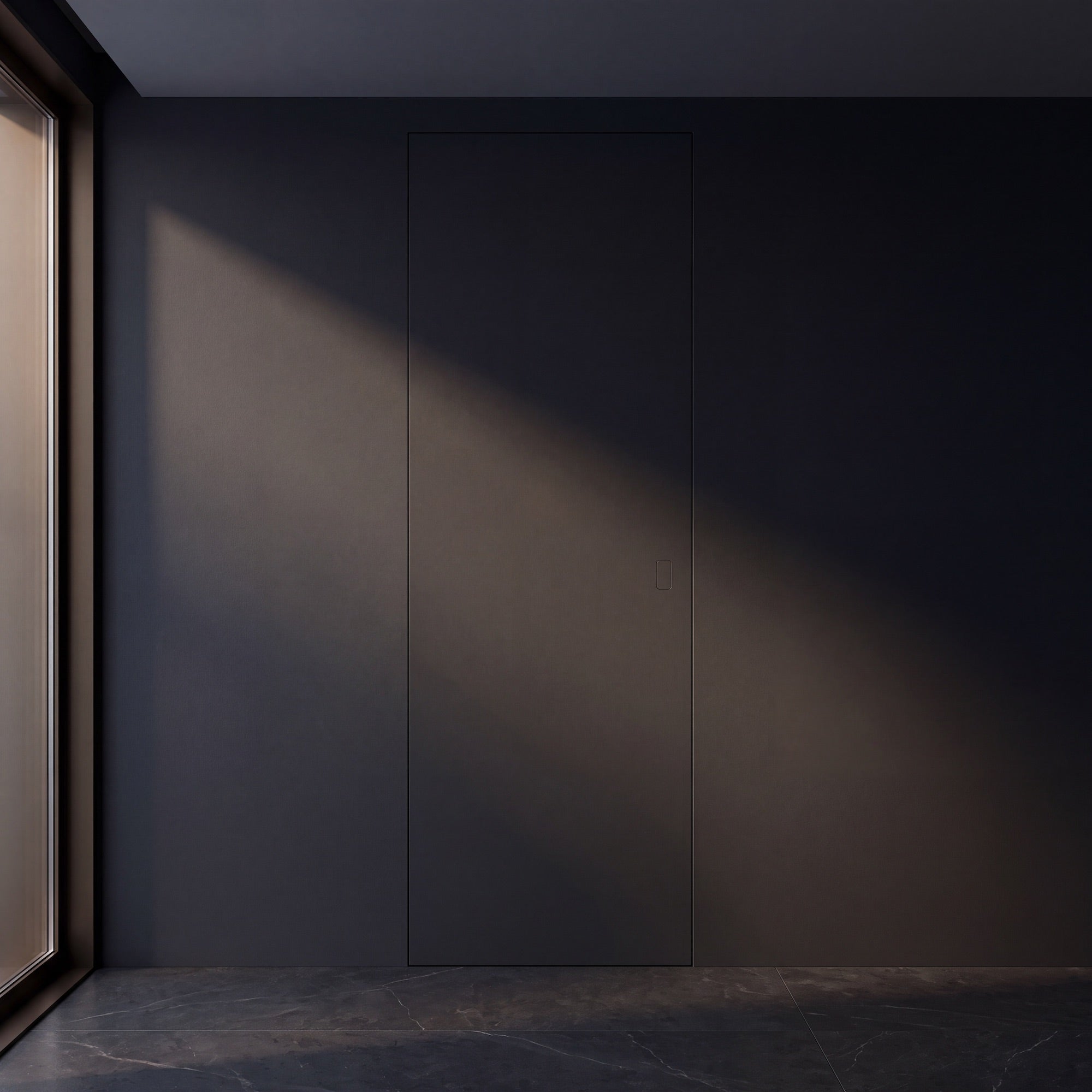 Wandbündige Tür • Flache Designerklinke • Click-to-Open • Eindrucksvolle Höhe 2,40 m • schwarze Alu-Zarge