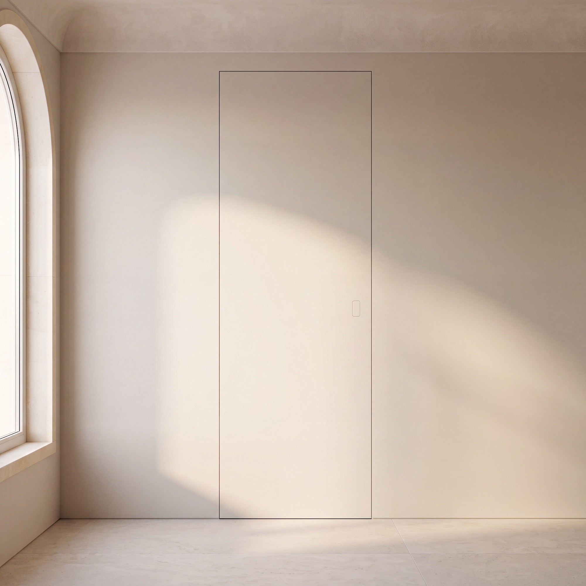 Wandbündige Tür • Flache Designerklinke • Click-to-Open • Eindrucksvolle Höhe 2,40 m • weiße Alu-Zarge