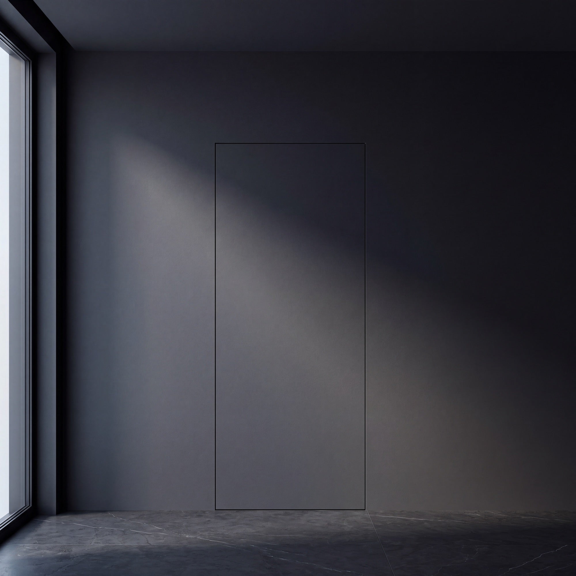 Wandbündige Tür • Innovativ ganz ohne Klinke • Touch-to-Open • schwarze Alu-Zarge