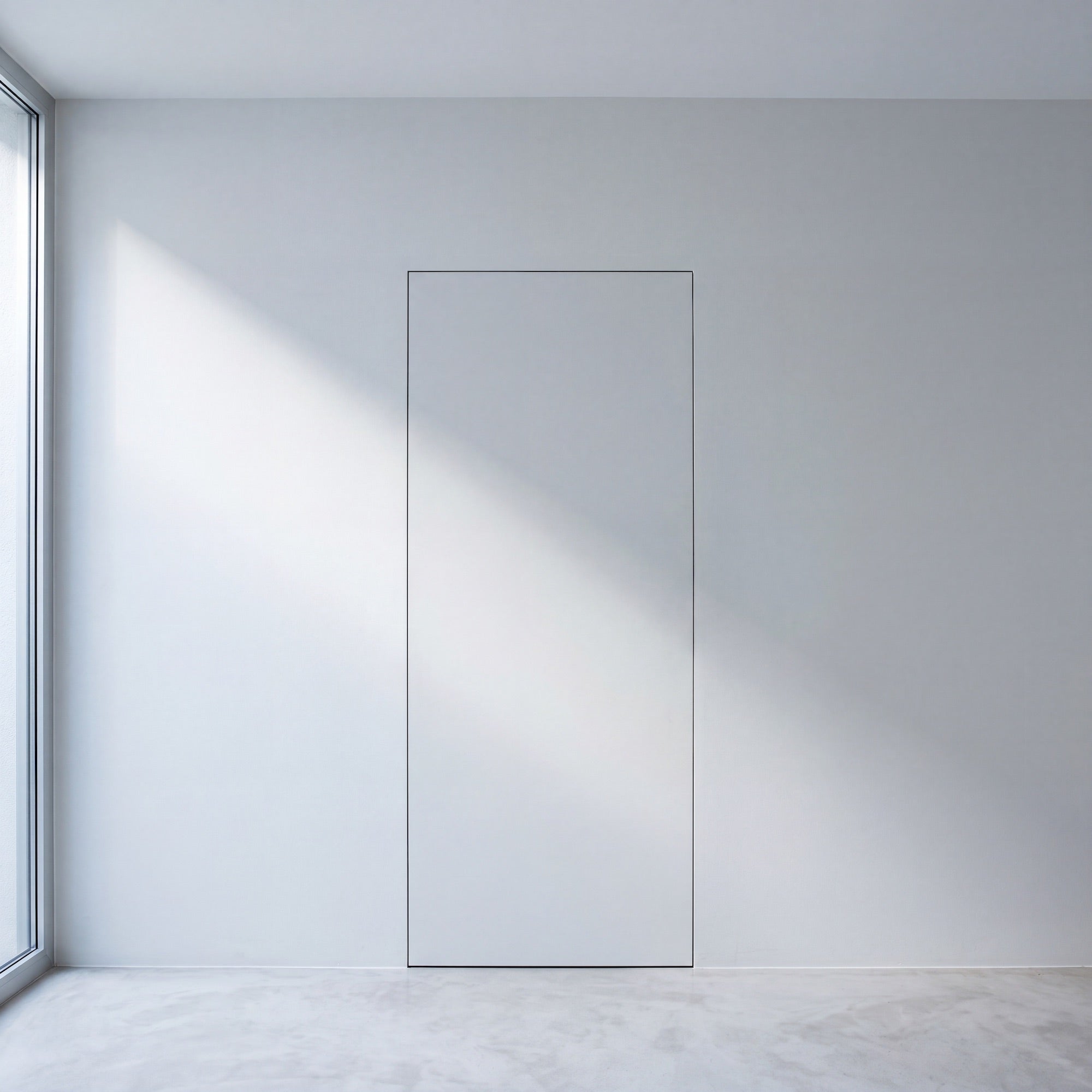 Wandbündige Tür • Innovativ ganz ohne Klinke • Touch-to-Open • weiße Alu-Zarge