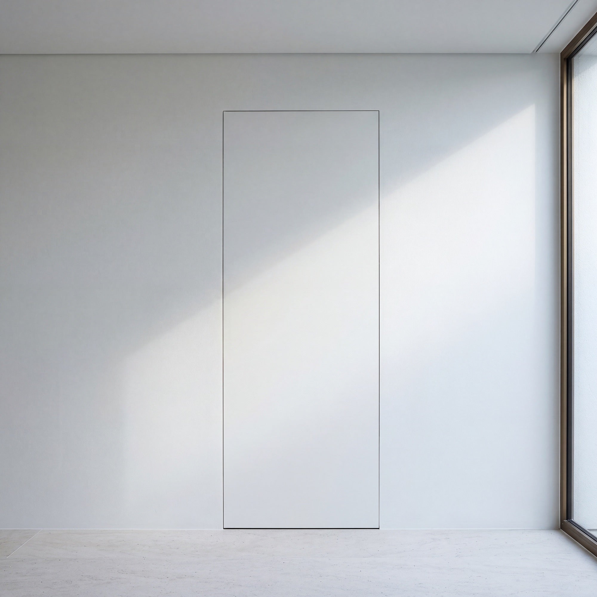 Wandbündige Tür • Innovativ ganz ohne Klinke • Touch-to-Open • Beachtliche Höhe 2,20 m • weiße Alu-Zarge