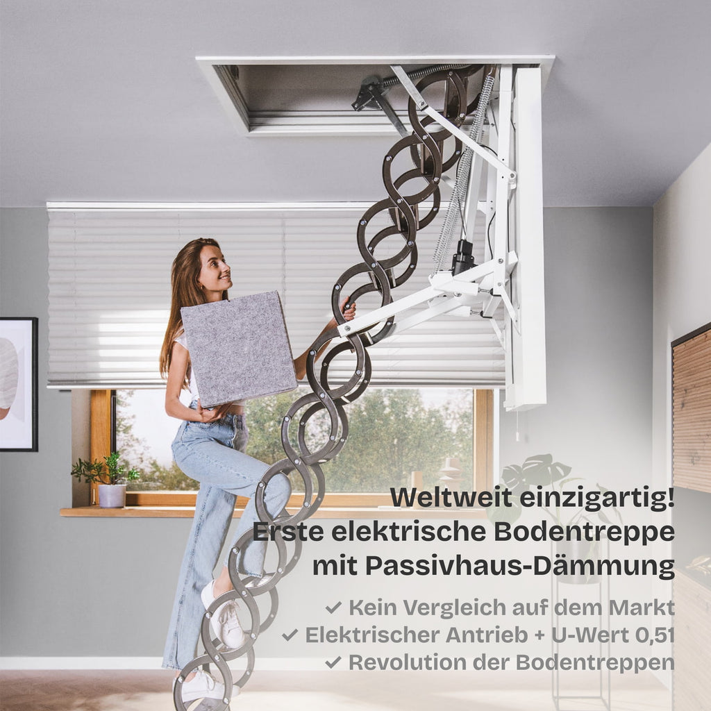 Elektrische & Passiv Bodentreppe + Fernbedienung + Passivhaus-Dämmung + Z-Wave
